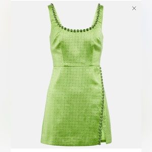 Self Portrait Rhinestone Satin Mini Dress Green